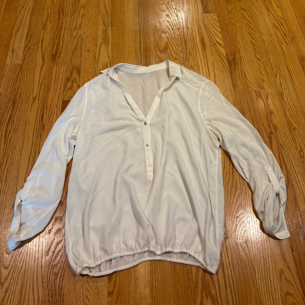 Zara French White Button-Up Blouse